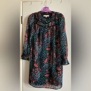 LOFT Black Floral dress with Button Accents XSP